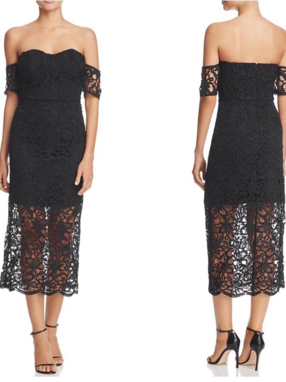 J.O.A. Black Off-Shoulder Lace Midi Dress